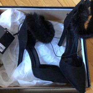 Heels with fluff on ankle